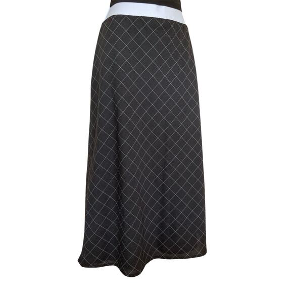 Vintage 90s Y2k Preppy Gray Grid Plaid Wool Blend Layered Midi Skirt M/6/8 - Picture 2 of 6